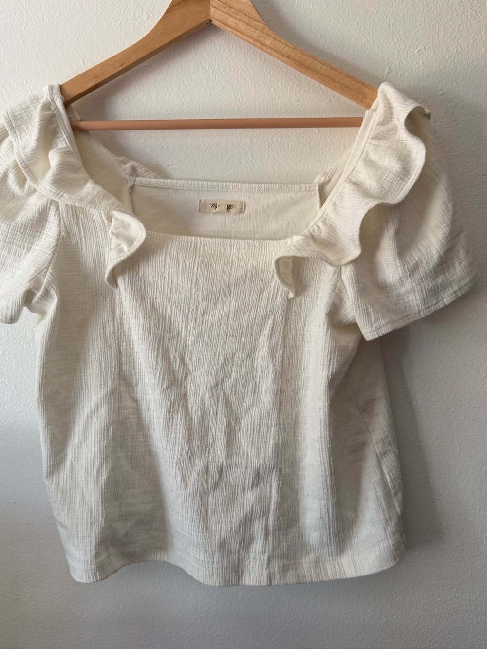 Madewell Ruffled Square-Neck Short Sleeve Top in Cream